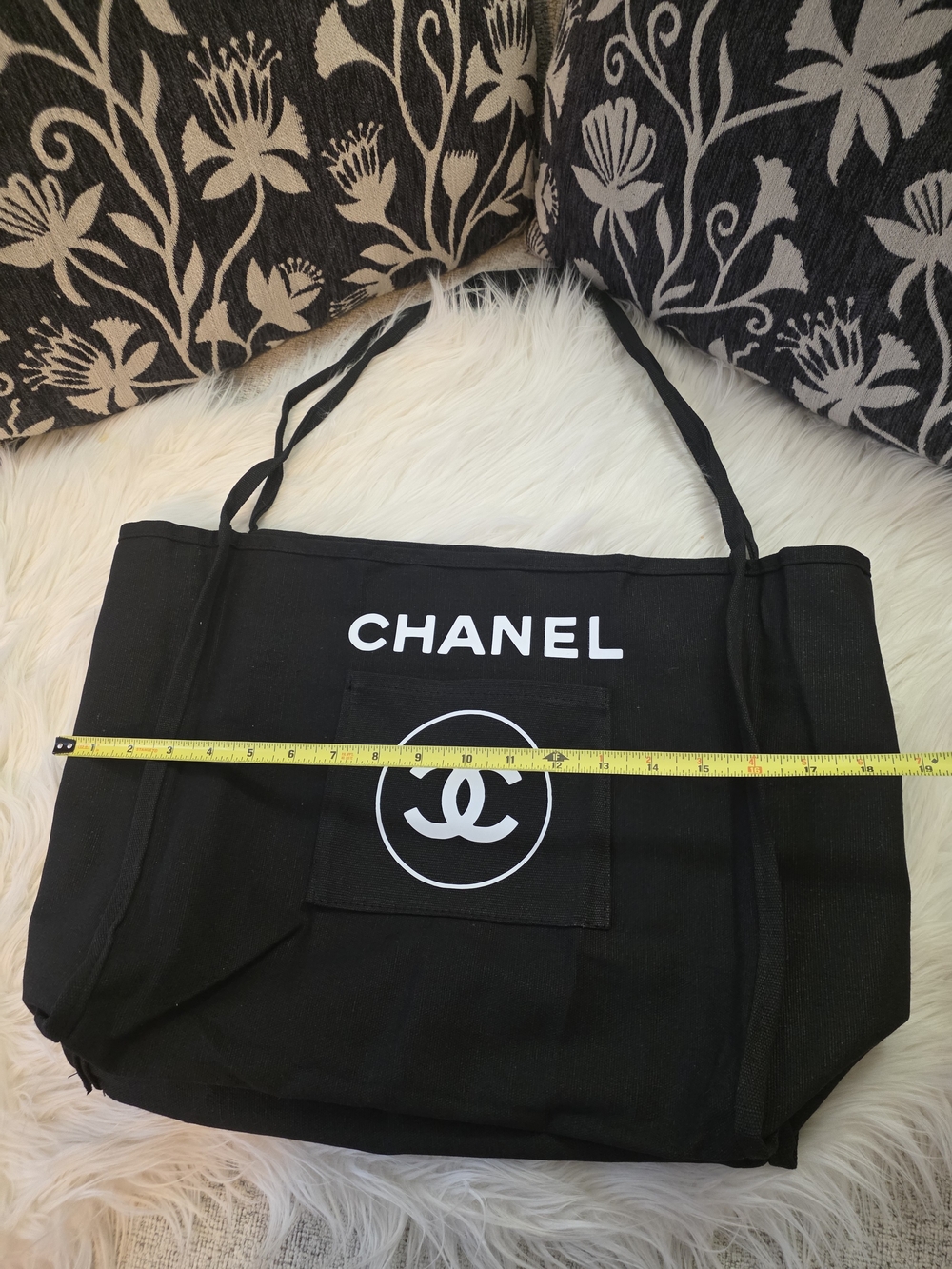 Black Canvas Tote Bag with White Print - Picture 8 of 9